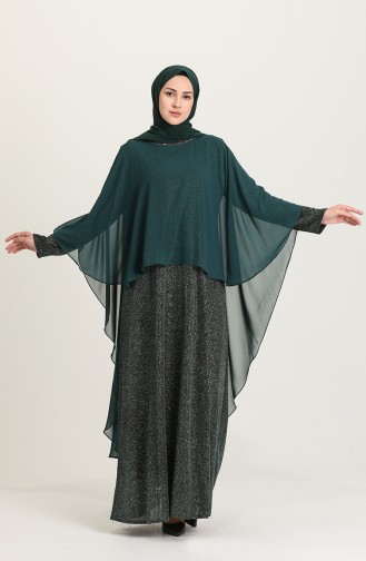 Emerald Green Hijab Evening Dress 4266-02