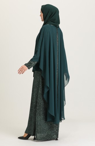 Emerald Green Hijab Evening Dress 4266-02