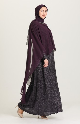 Purple Hijab Evening Dress 4266-03
