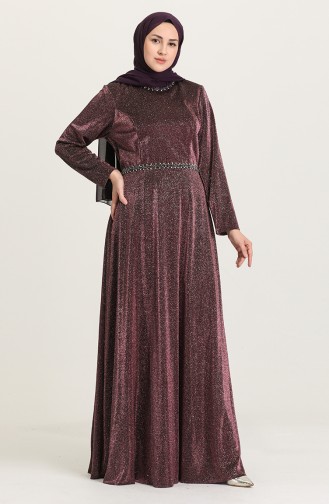 Plum Hijab Evening Dress 4272-03