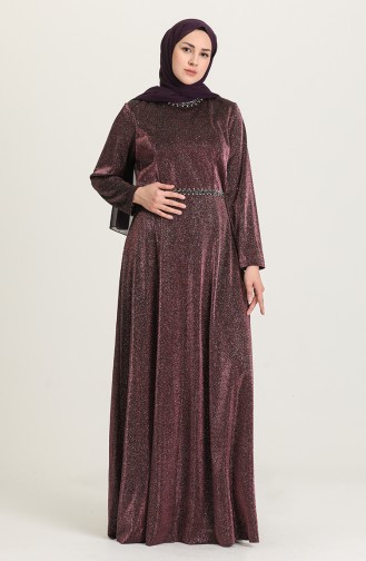 Plum Hijab Evening Dress 4272-03