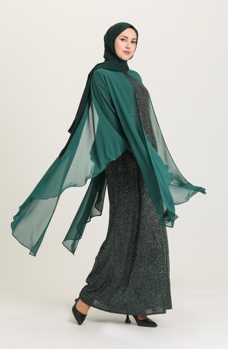 Emerald Green Hijab Evening Dress 4274-02