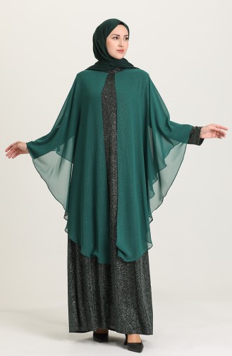 Emerald Green Hijab Evening Dress 4274-02