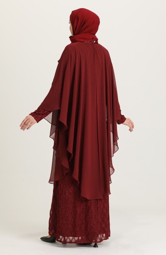 Claret Red Hijab Evening Dress 4276-02