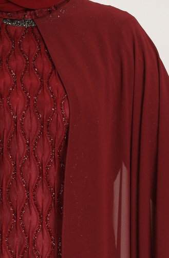 Claret Red Hijab Evening Dress 4276-02