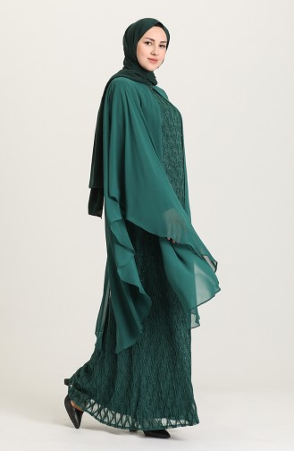 فساتين سهرة بتصميم اسلامي أخضر زمردي 4276-03