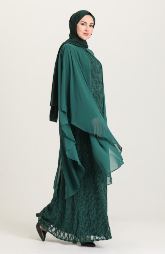 Emerald Green Hijab Evening Dress 4276-03