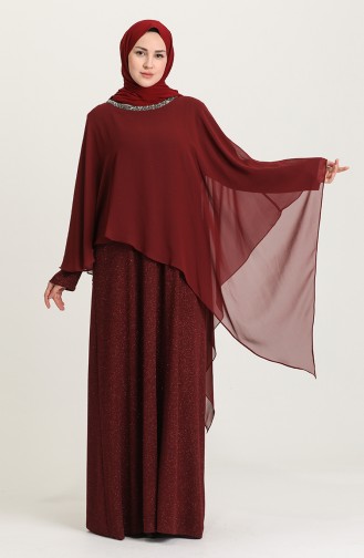 Claret Red Hijab Evening Dress 4278-01