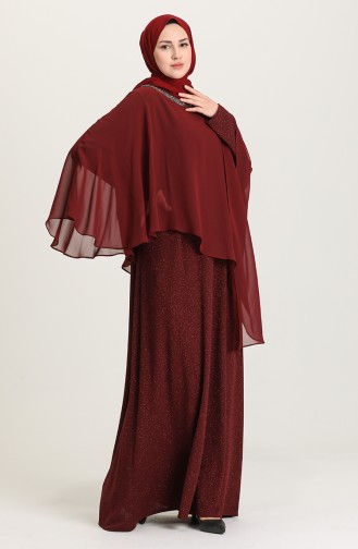 Claret Red Hijab Evening Dress 4278-01