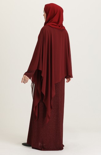 Claret Red Hijab Evening Dress 4278-01