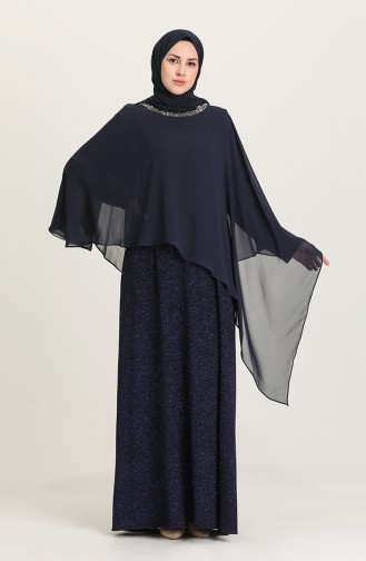 Navy Blue Hijab Evening Dress 4278-02