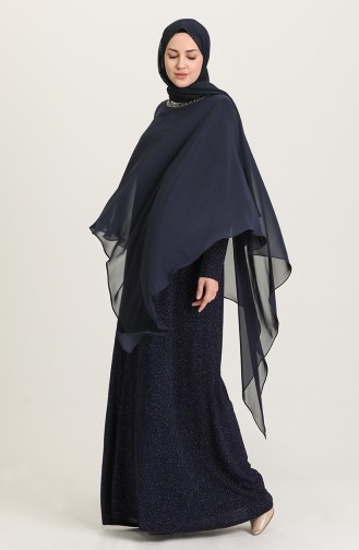 Navy Blue Hijab Evening Dress 4278-02