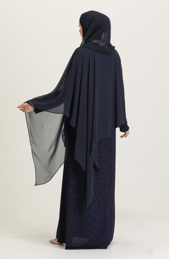 Navy Blue Hijab Evening Dress 4278-02