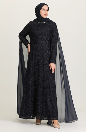 Navy Blue Hijab Evening Dress 4280-02