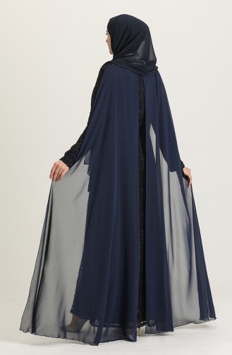 Navy Blue Hijab Evening Dress 4280-02