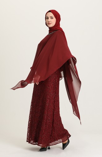Claret Red Hijab Evening Dress 4282-01
