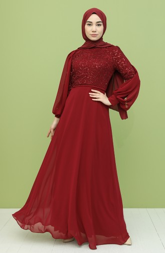 Claret Red Hijab Evening Dress 4861-01