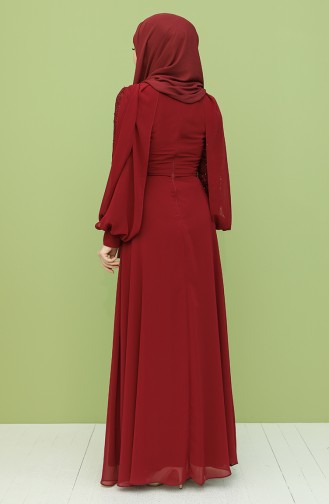 Claret Red Hijab Evening Dress 4861-01