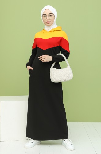 Schwarz Hijab Kleider 5546-01