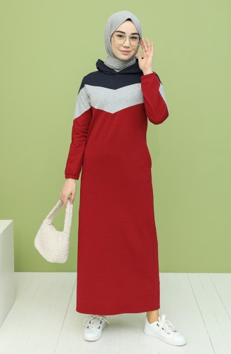 Claret Red Hijab Dress 5546-03