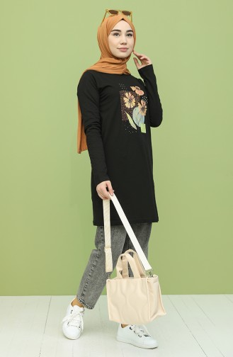 Baskılı Tunik 6034-01 Siyah