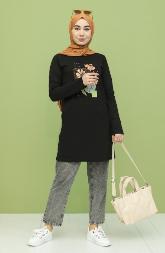 Baskılı Tunik 6034-01 Siyah