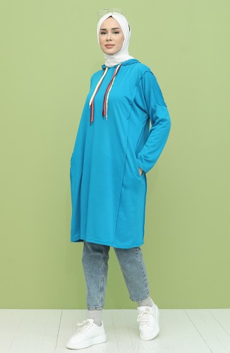 Cepli Uzun Pamuklu Sweatshirt 8130-06 Mavi