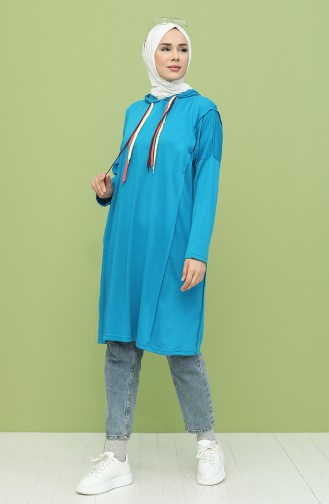 Cepli Uzun Pamuklu Sweatshirt 8130-06 Mavi