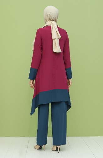 Asimetrik Tunik Pantolon İkili Takım 1024-04 Mürdüm
