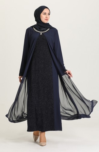 Navy Blue Hijab Evening Dress 4264-01
