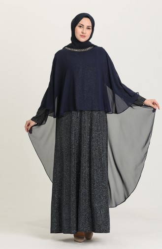 Navy Blue Hijab Evening Dress 4266-01