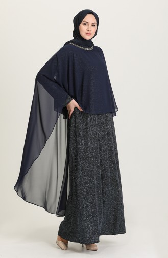 Navy Blue Hijab Evening Dress 4266-01