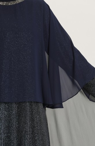 Navy Blue Hijab Evening Dress 4266-01