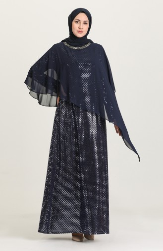 Navy Blue Hijab Evening Dress 4268-02