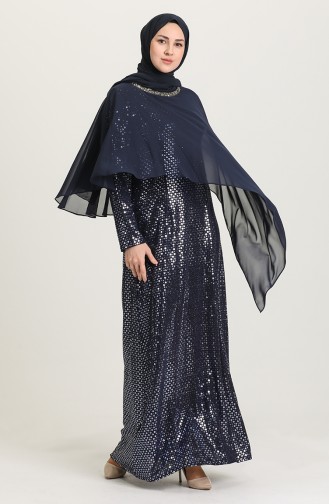 Navy Blue Hijab Evening Dress 4268-02