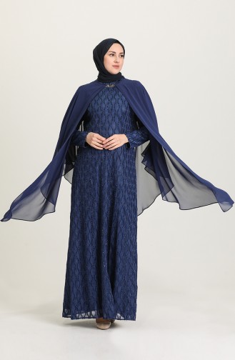 Hell-Dunkelblau Hijab-Abendkleider 4276-01