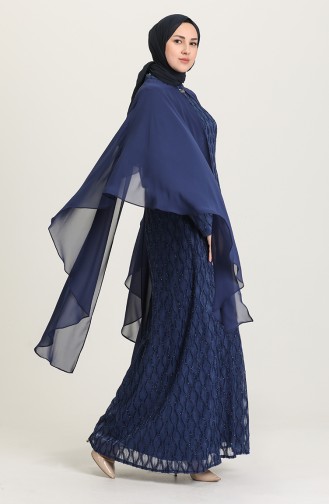 Light Navy Blue Hijab Evening Dress 4276-01