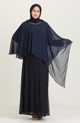 Navy Blue Hijab Evening Dress 4282-02