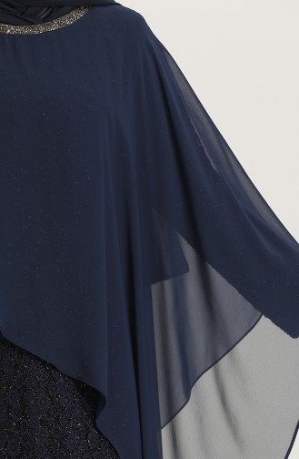 Navy Blue Hijab Evening Dress 4282-02