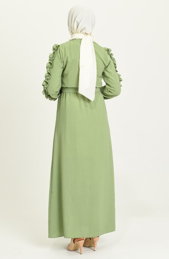 Koları Fırfırlı Kemerli Elbise 0617-01 Çağla Yeşili
