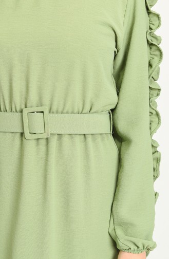 Koları Fırfırlı Kemerli Elbise 0617-01 Çağla Yeşili