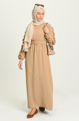 Beige Hijab Kleider 0617-08