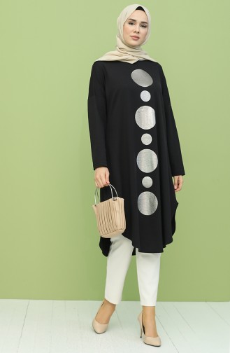 Baskı Desen Tunik 1327-01 Siyah
