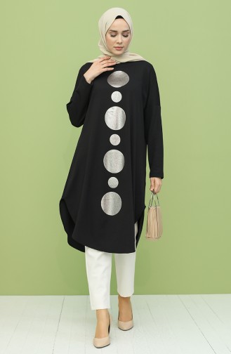 Baskı Desen Tunik 1327-01 Siyah