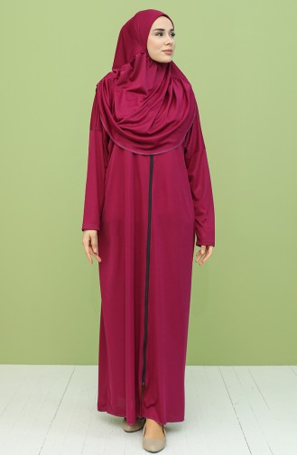 Fermuarlı Tek Parça Pratik Büyük Beden Namaz Elbisesi 0950B-03 Fuşya
