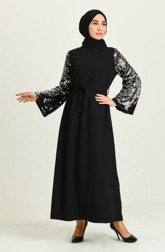 Schwarz Hijab Kleider 2600-01
