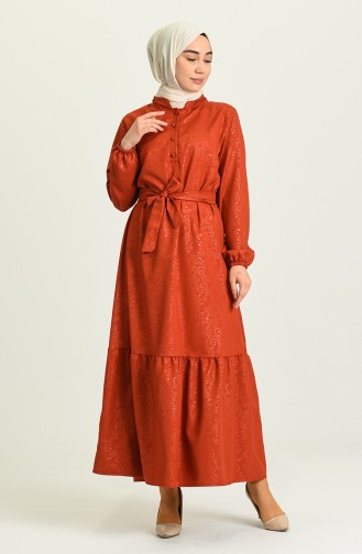 Brick Red Hijab Dress 5366-01