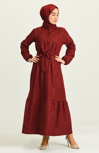 Claret Red Hijab Dress 5366-02