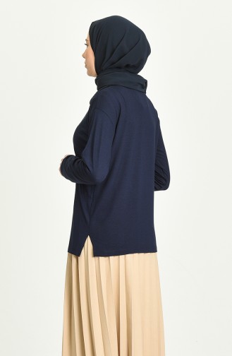 Taş Baskılı Bluz 0343-12 Koyu Lacivert