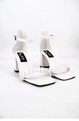 Çift Bantlı Örgülü Abiye Ayakkabı Brlerz00704 Beyaz